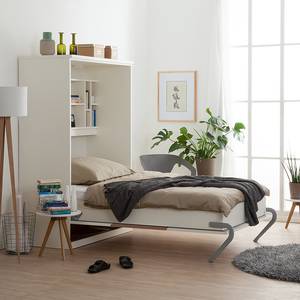 Wandklapbed KiYDOO Wit/notenboomhouten look - 110 x 205cm - Bonell-binnenveringmatras