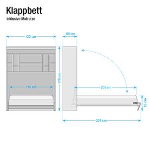 Wandklapbed KiYDOO Wit/notenboomhouten look - 110 x 205cm - Bonell-binnenveringmatras