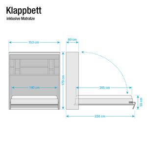 Schrankbett KiYDOO smart Weiß - 140 x 205 cm - Bonellfederkernmatratze