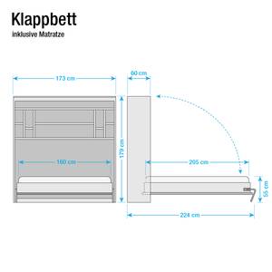 Wandklapbed KiYDOO Wit/Sonoma eikenhouten look - 160 x 205 cm - Bonell-binnenveringmatras