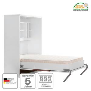 Schrankbett KiYDOO smart Weiß / Nussbaum Dekor - 160 x 205cm - Bonellfederkernmatratze