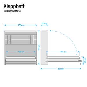 Schrankbett KiYDOO smart Weiß / Kernbuche Dekor - 160 x 205cm - Kaltschaummatratze