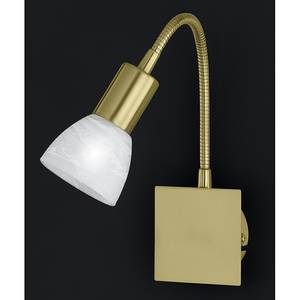 Wandlamp Angola mat messing/albastkleurig glas - met schakelaar en flexibele arm - met 1 lichtbron