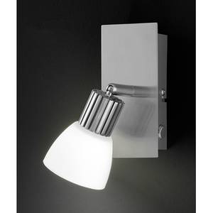 Wandlamp Campo met 1 lichtbron - mat nikkel/wit glas - met schakelaar en metalen plaat