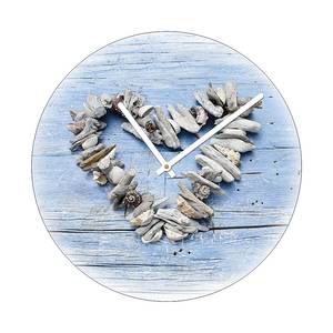 Horloge murale Wooden love I Bleu - Multicolore - Verre - Profondeur : 3.6 cm