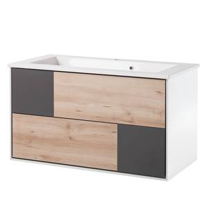 Ensemble meuble lavabo Bodo Imitation hêtre / Basalte / Blanc mat