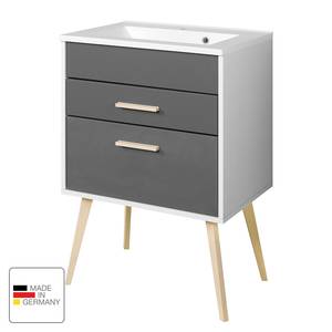 Meuble lavabo Oslo Partiellement en hêtre massif - Gris mat - Largeur : 60 cm