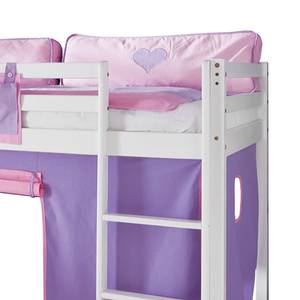 Letto per bambini Toby Legno massello di faggio - Laccato bianco - Con scivolo e accessori in tessuto - viola/rosa - Senza torre