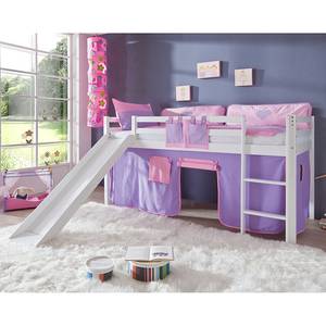 Letto per bambini Toby Legno massello di faggio - Laccato bianco - Con scivolo e accessori in tessuto - viola/rosa - Senza torre