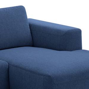 Wohnlandschaft Bora Webstoff Webstoff Anda II: Blau - Longchair davorstehend rechts / Ottomane links - Eiche