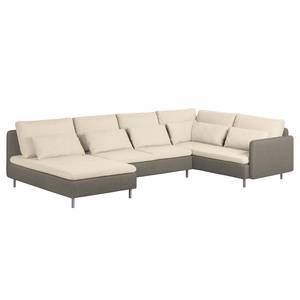 Wohnlandschaft Cromwell Webstoff Webstoff - Beige / Braun - Longchair davorstehend links / Ottomane rechts