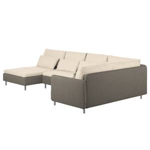 Wohnlandschaft Cromwell Webstoff Beige / Braun - Longchair davorstehend links / Ottomane rechts