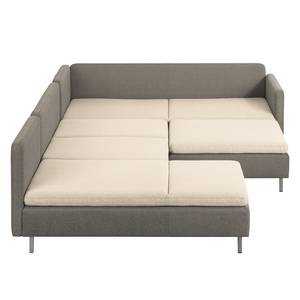 Hoekbank Cromwell geweven stof - Beige/bruin - Longchair vooraanzicht links/Ottomaan rechts