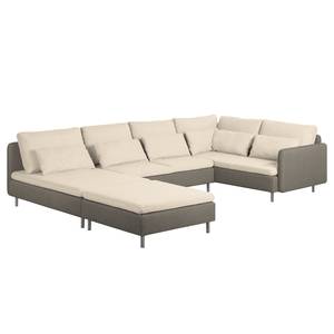 Hoekbank Cromwell geweven stof - Beige/bruin - Longchair vooraanzicht links/Ottomaan rechts