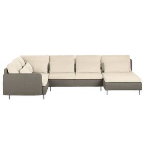 Hoekbank Cromwell geweven stof - Beige/bruin - Longchair vooraanzicht rechts/Ottomaan links