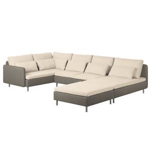 Hoekbank Cromwell geweven stof - Beige/bruin - Longchair vooraanzicht rechts/Ottomaan links