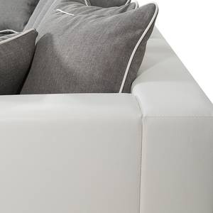 Canapé modulable Finlay Cuir synthétique blanc / Tissu gris - Chaise longue à droite (vue de face)