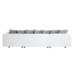 Canapé modulable Finlay Cuir synthétique blanc / Tissu gris - Chaise longue à droite (vue de face)