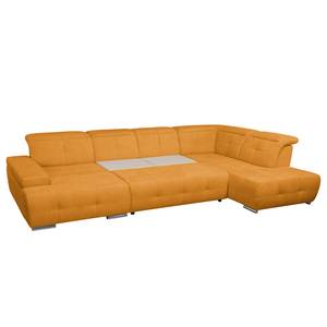 Wohnlandschaft Grafton Webstoff Orange - Longchair davorstehend links / Ottomane rechts - Schlaffunktion