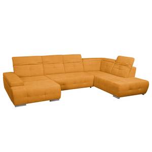 Wohnlandschaft Grafton Webstoff Orange - Longchair davorstehend links / Ottomane rechts - Schlaffunktion