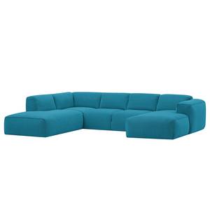 Zithoek HUDSON Geweven stof Anda II: Turquoise - Longchair vooraanzicht rechts/Ottomaan links