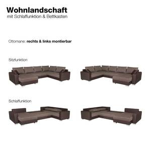 Wohnlandschaft Long Island Schlaffunktion - Kunstleder Braun - beidseitig montierbar - Kunstleder Braun - Ottomane beidseitig montierbar