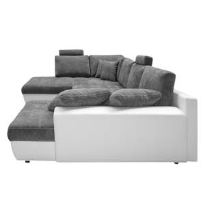 Canapé panoramique Marit (convertible) Imitation cuir blanc / Microfibre gris foncé