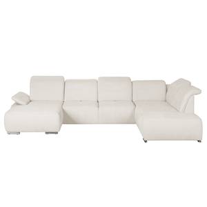 Wohnlandschaft Palmerston Webstoff Creme - Longchair davorstehend links / Ottomane rechts