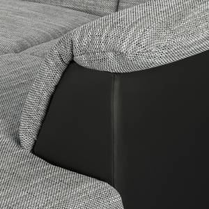 Canapé panoramique Rebeka Tissu structuré / Imitation cuir - Noir / Gris - Méridienne courte à gauche / longue à droite (vue de face) - Fonction relaxation
