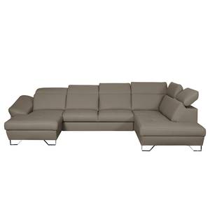 Wohnlandschaft Saltia Echtleder Taupe - Longchair davorstehend links / Ottomane rechts - Keine Funktion