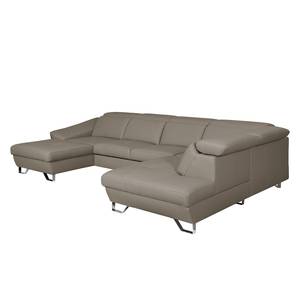 Wohnlandschaft Saltia Echtleder Taupe - Longchair davorstehend links / Ottomane rechts - Keine Funktion