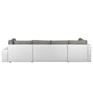 Canapé panoramique Sasino (convertible) Imitation cuir / Tissu structuré - Méridienne longue / courte à monter à gauche ou à droite - Blanc / Gris