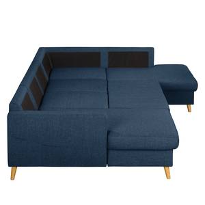 Divano panoramico SOLA Tessuto Luba: blu jeans - Longchair preimpostata a sinistra / penisola a destra - Funzione letto