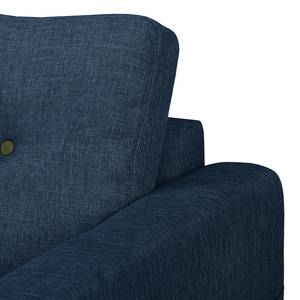 Canapé panoramique SOLA Tissage à plat - Gris - Tissu Luba: Bleu jean - Méridienne courte à gauche / longue à droite (vue de face) - Avec fonction couchage
