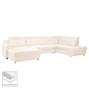 Wohnlandschaft Solen (mit Schlaffunktion (mit Schlaffunktion) - Webstoff - Creme - Longchair davorstehend links / Ottomane rechts