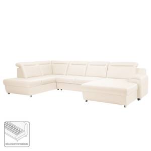 Wohnlandschaft Solen (mit Schlaffunktion (mit Schlaffunktion) - Webstoff - Creme - Longchair davorstehend rechts / Ottomane links