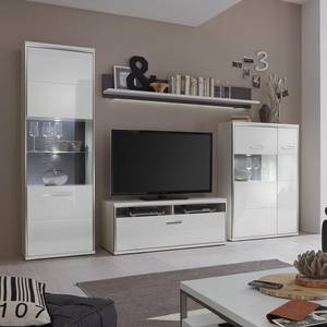 Credenza Kushiro II Bianco lucido/Grigio - Anta in vetro a sinistra