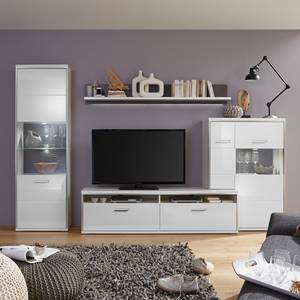 Highboard Kushiro III hoogglans wit/grijs - Glazendeur rechts