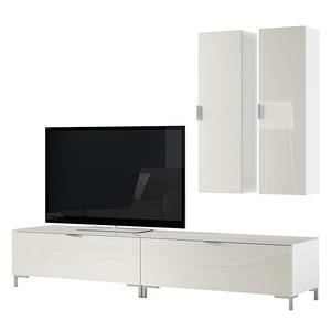 Meuble TV Cleo II (4 éléments) Blanc / Verre sable Pieds chromés