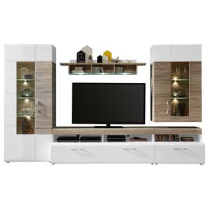 Ensemble de meubles Hova (4 éléments) Avec éclairage - Blanc brillant / Imitation chêne sable