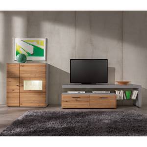 Tv-meubel Solano II deels massief - Knoesteikenhout/platina bruin - Glazendeur links - Met verlichting