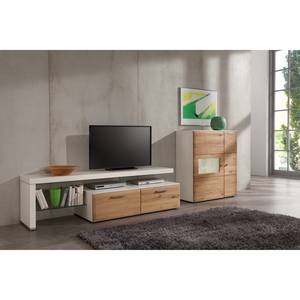 Tv-meubel Solano II deels massief - Knoesteikenhout/wit - Glazendeur rechts - Zonder verlichting