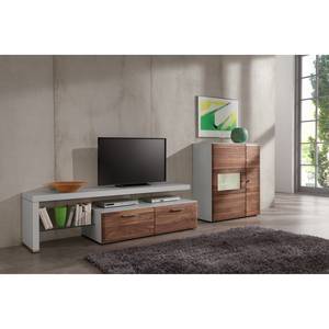 Tv-meubel Solano II deels massief - Notenboomhout/platina bruin - Glazendeur rechts - Zonder verlichting