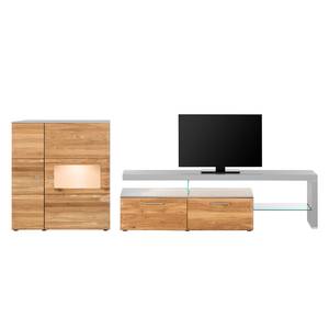 Tv-meubel Solano II deels massief - Knoesteikenhout/platina bruin - Glazendeur links - Met verlichting