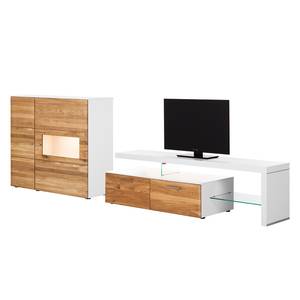 Tv-meubel Solano II deels massief - Knoesteikenhout/wit - Glazendeur links - Met verlichting
