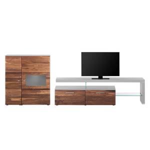 Tv-meubel Solano II deels massief - Notenboomhout/platina bruin - Glazendeur links - Zonder verlichting