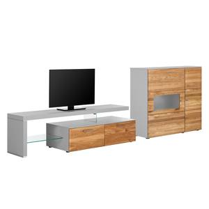 Tv-meubel Solano II deels massief - Knoesteikenhout/platina bruin - Glazendeur rechts - Zonder verlichting