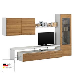 Meuble TV Solano (5 éléments) Chêne noueux / Blanc - Porte en verre à droite - Sans éclairage