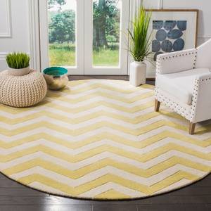 Tapis en laine Zurich Laine - Jaune / Blanc - Diamètre : 152 cm