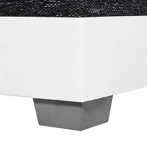 Canapé d'angle Sagres Cuir synthétique blanc / Tissu noir - Méridienne à gauche (vue de face) - Avec repose-pieds